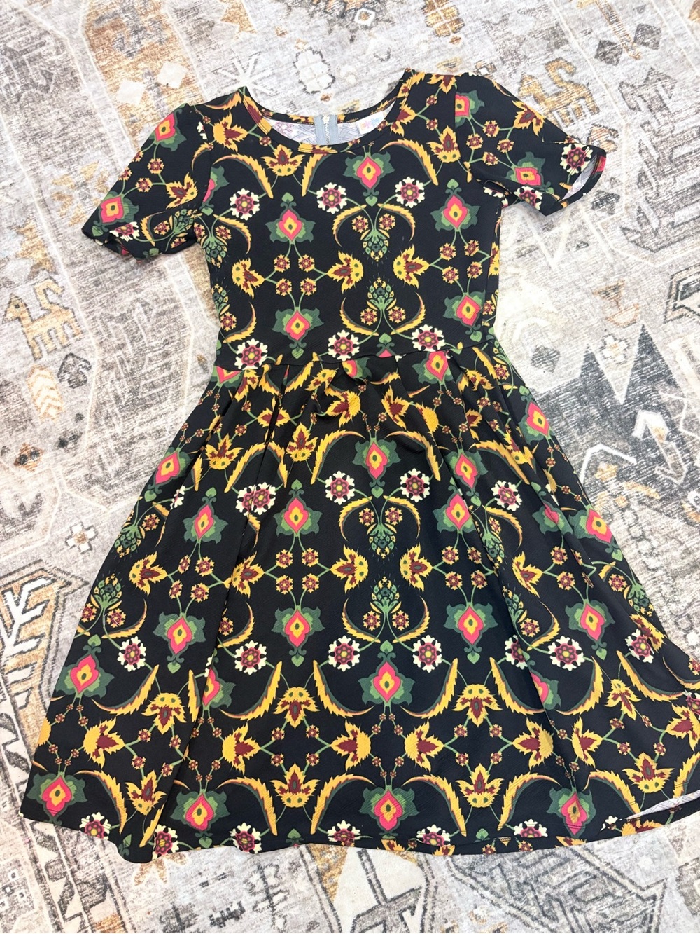 LuLaRoe Black Floral & Geometric Fit-and-Flare Dress